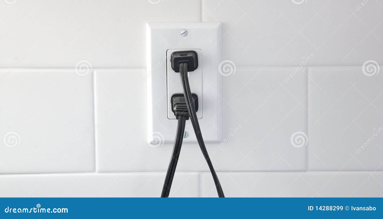 Two Plugs in an Outlet Set Against Tile Stock Image Image of surge