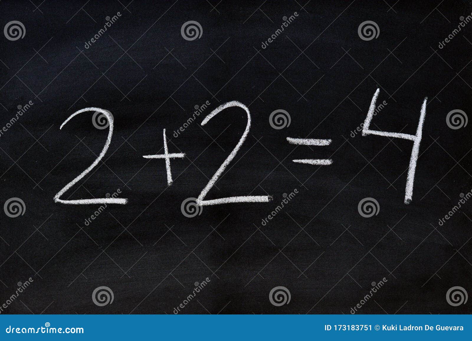 two plus two equals four, written on a blackboard