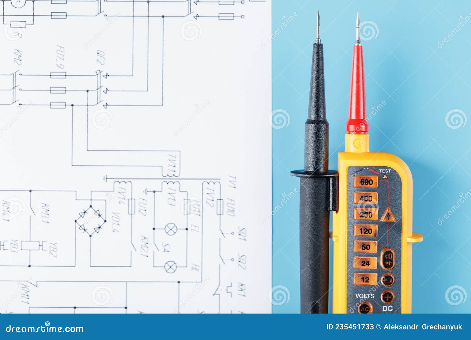 Yellow Voltage Indicator with an Electrical Diagram on a Blue