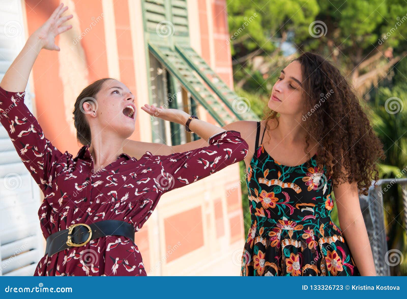 Two Pretty Girls Are Fighting And Pulling Their Hair Stock Image