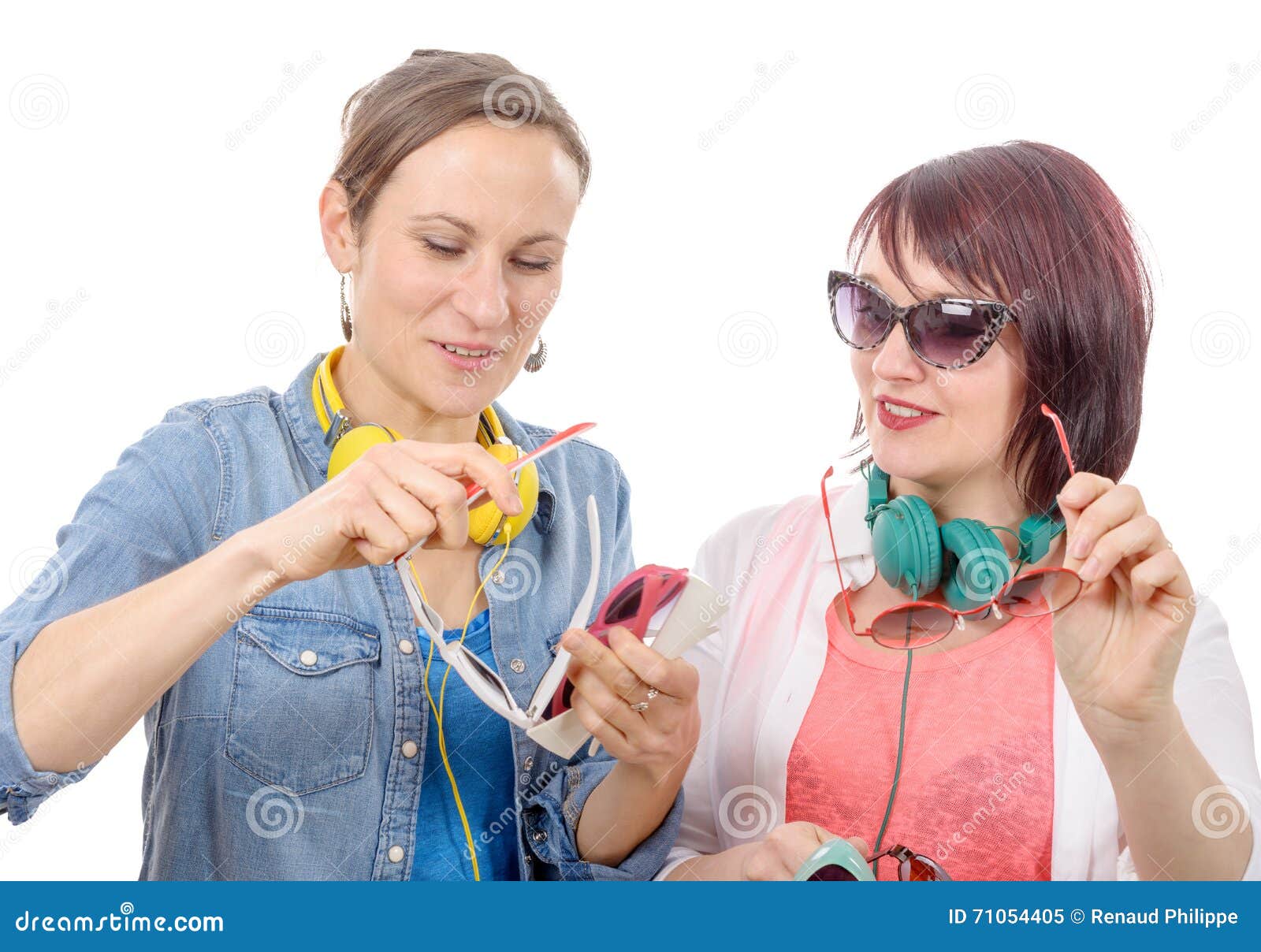 Two Pretty Women Trying on Sunglasses Stock Image Image of pleasure