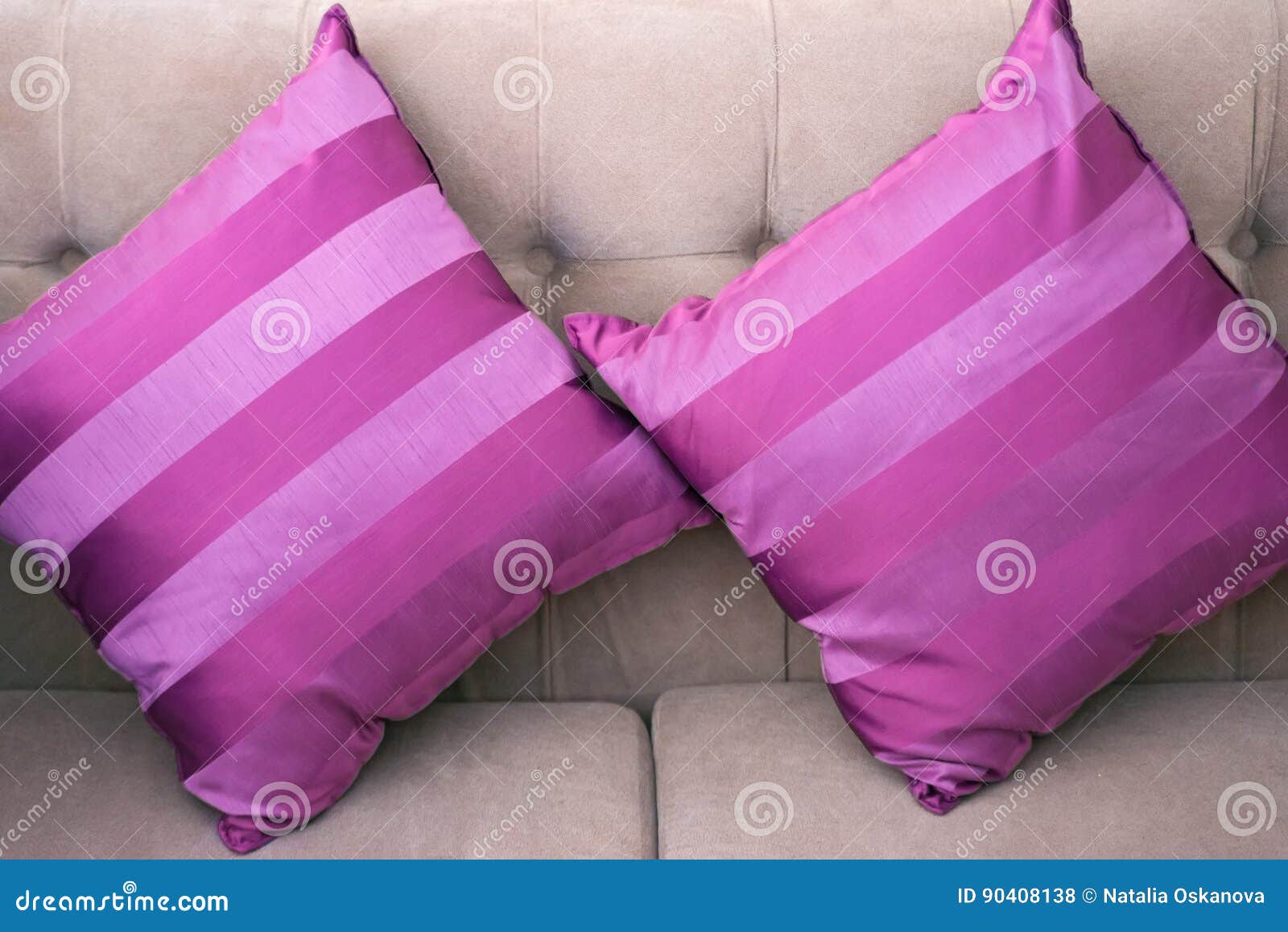 Two Purple Pillows Lying on the Sofa Stock Photo Image of decoration