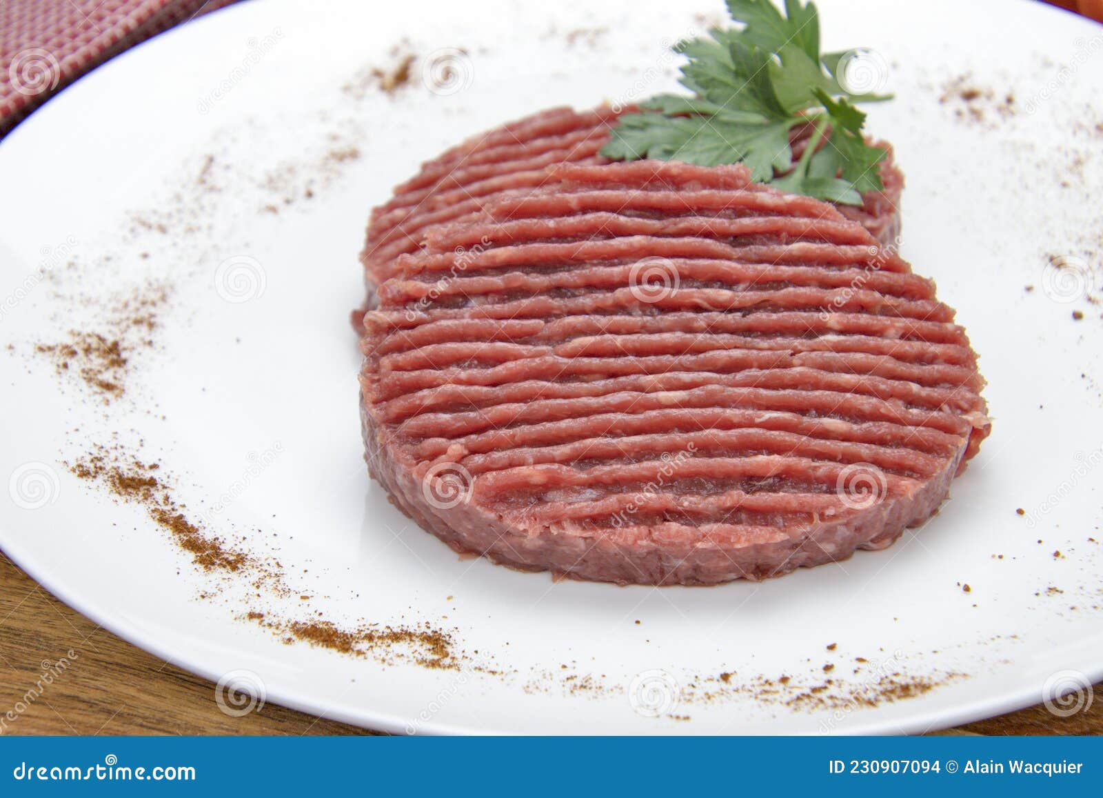 Raw Ground Beef Steaks on a Plate Stock Photo Image of food, wood 230907094