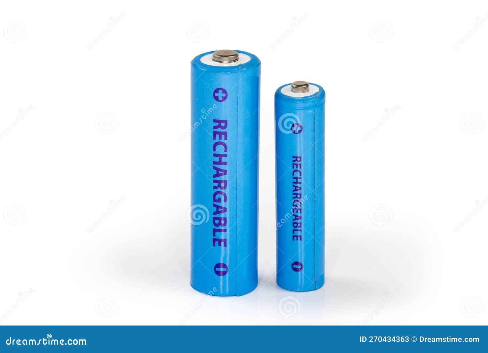 Two Rechargeable Batteries Different Sizes on a White Background Stock