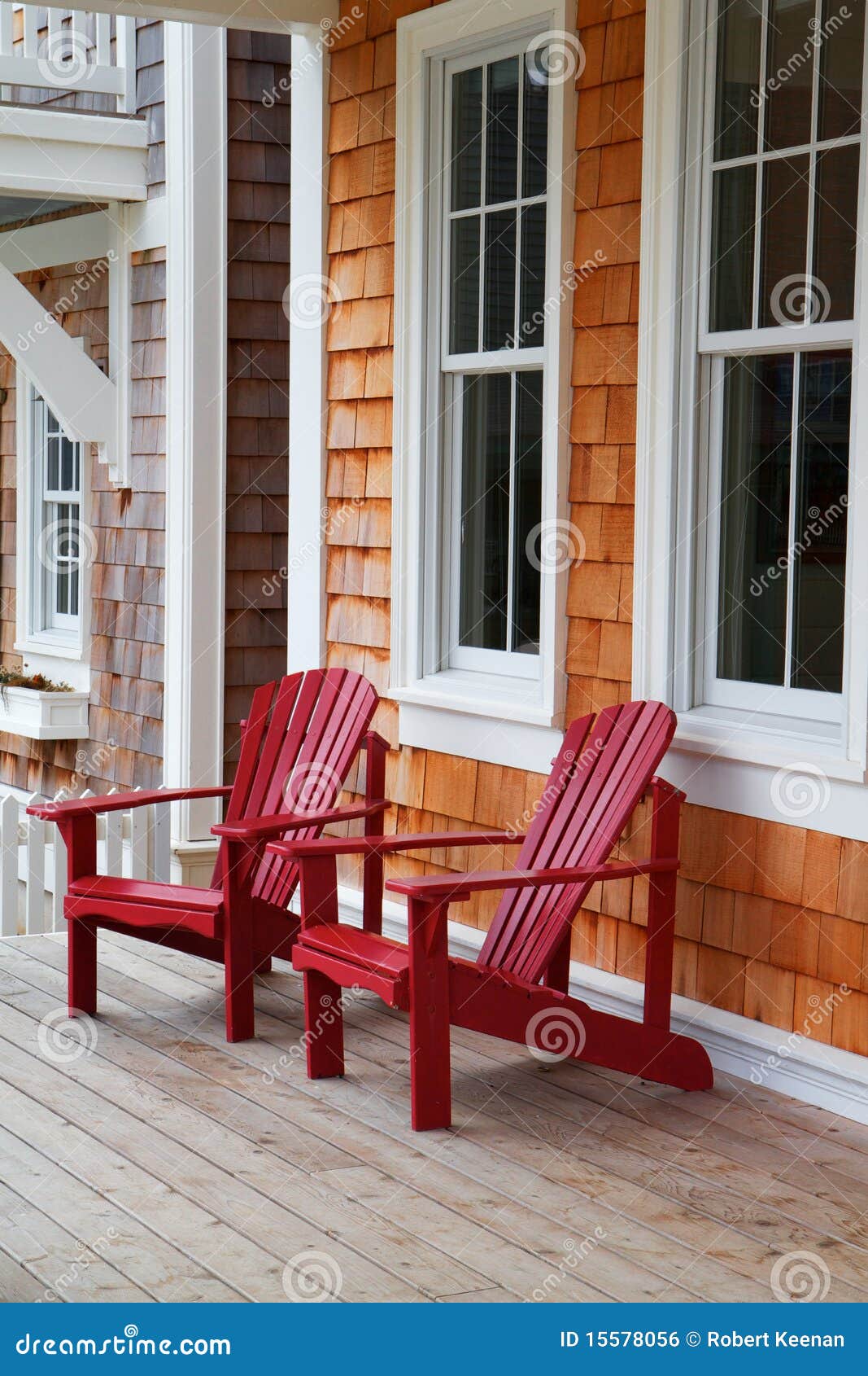 Two Red Adirondack Chairs 15578056 