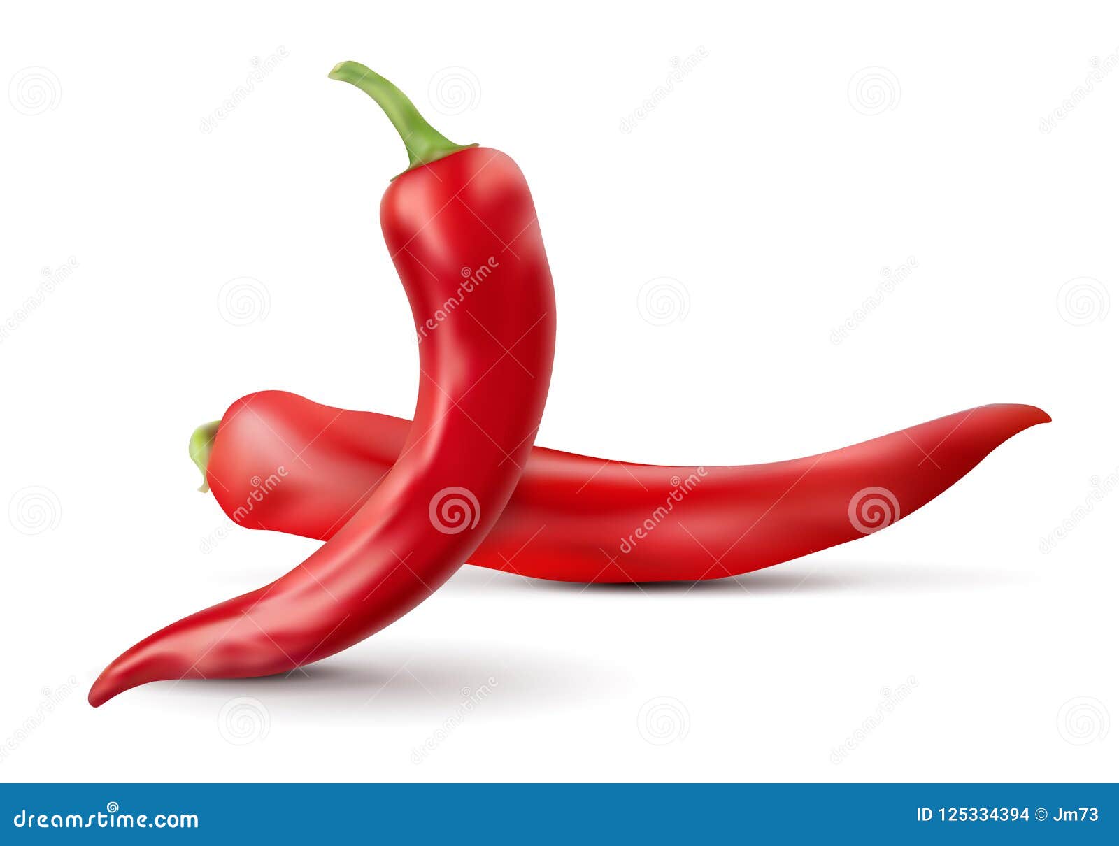 two red chilli peppers with shadows  on white background