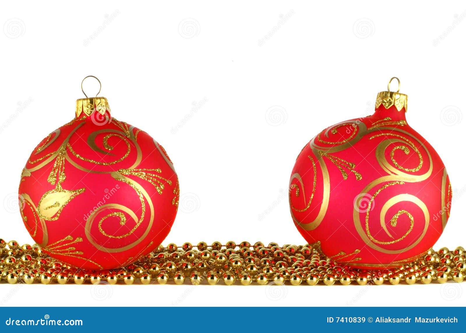 Two Red Christmas Balls and Golden Garland Stock Image - Image of ...