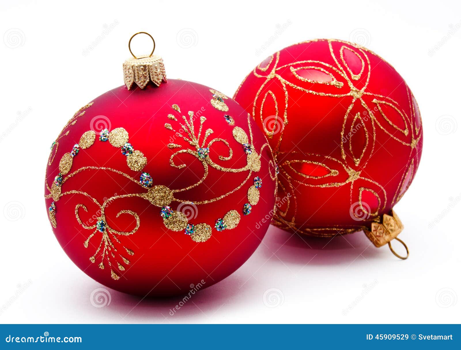 Two Red Christmas Balls Isolated Stock Image Image of year, object 45909529