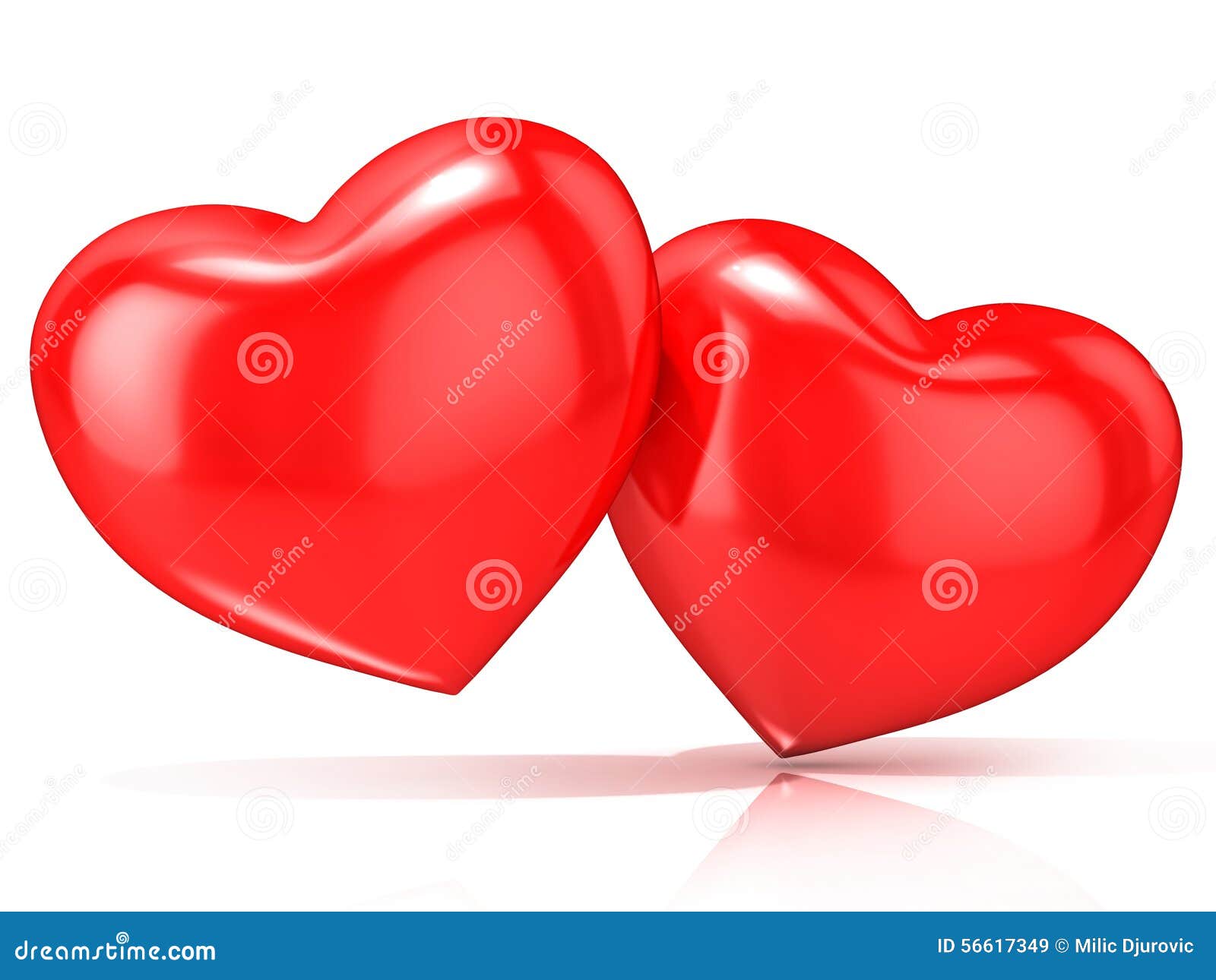 Two red hearts. 3D render illustration isolated on white background