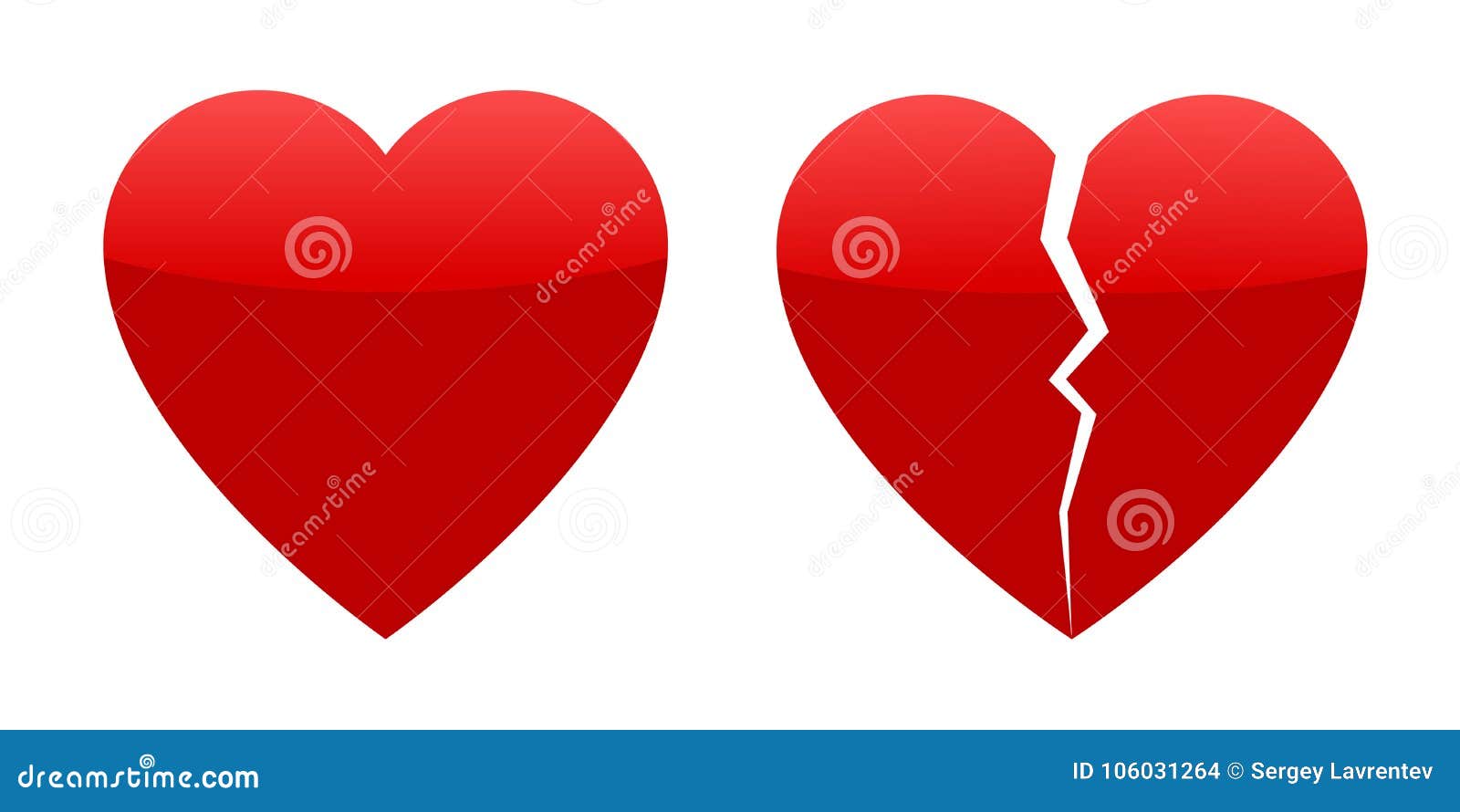 Two Red Hearts, Whole and Broken Stock Vector Illustration of