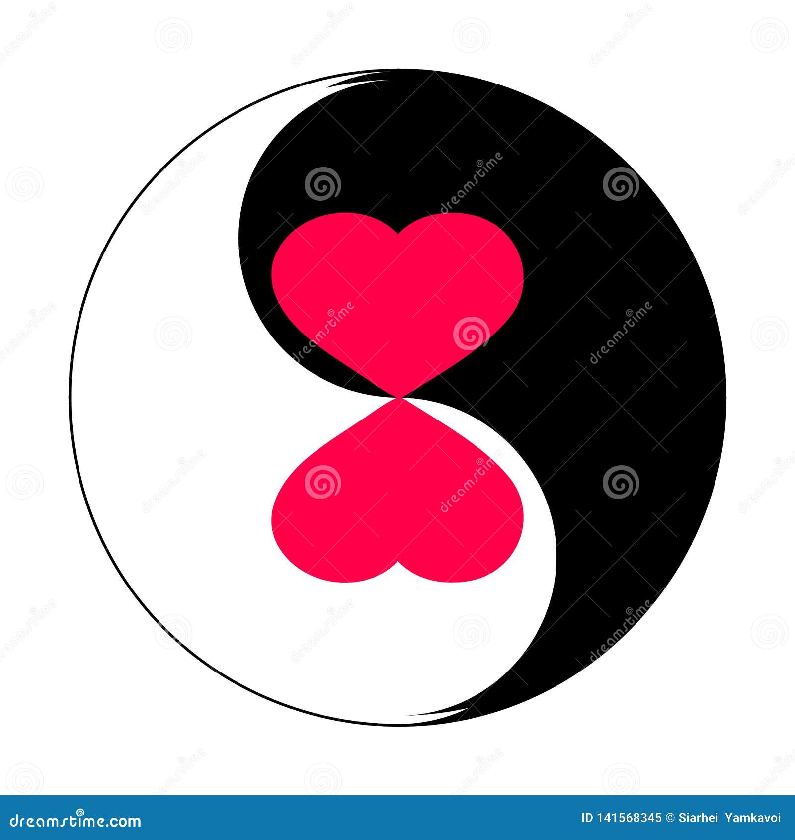 Two Red Hearts in Yin Yang Symbol. Vector Illustration Stock Vector