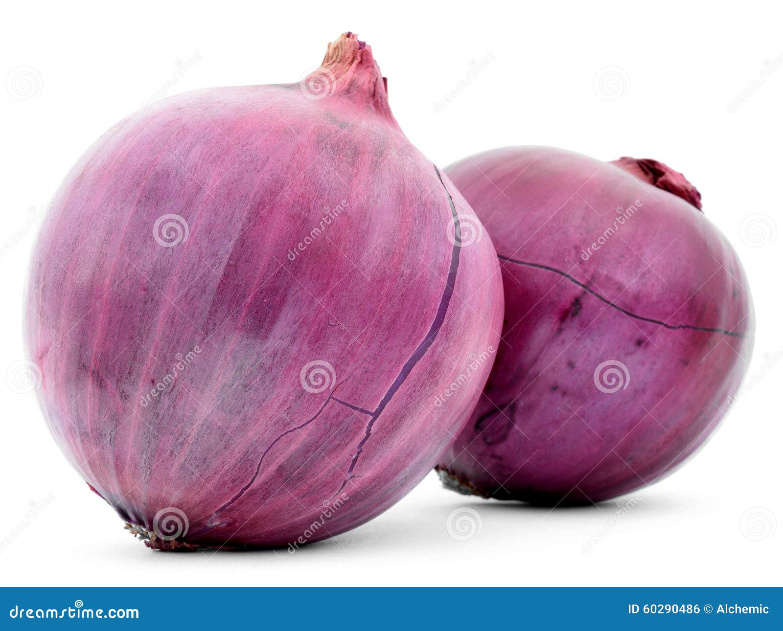 Two Red Onions with Cracks on Skin, Whole Vegetables Isolated Stock