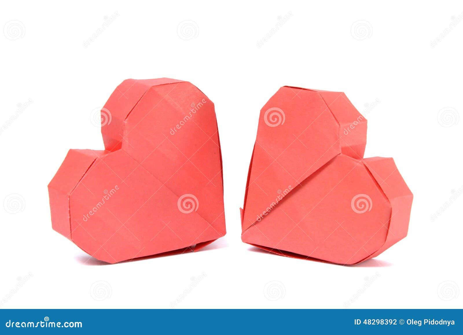 Two Red Origami Paper Heart Stock Photo Image of shape, greeting 48298392