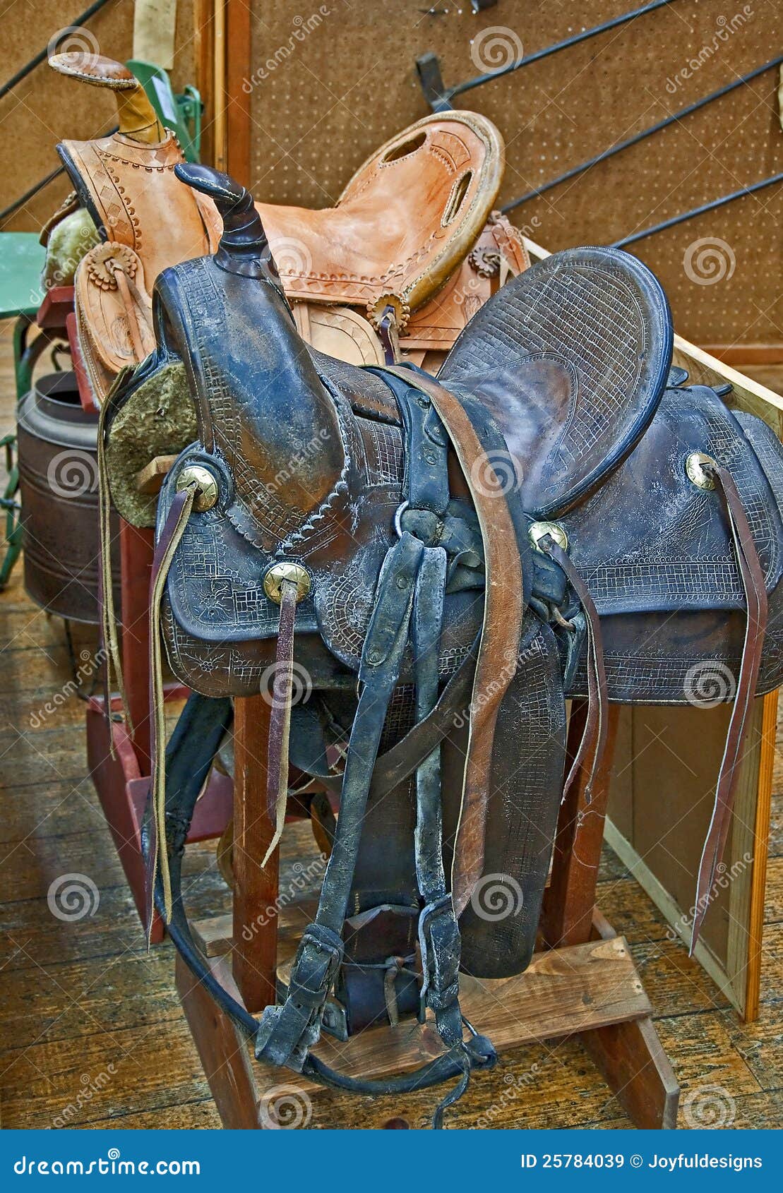 Two Retro Leather Horse Saddles Stock Image Image of memories