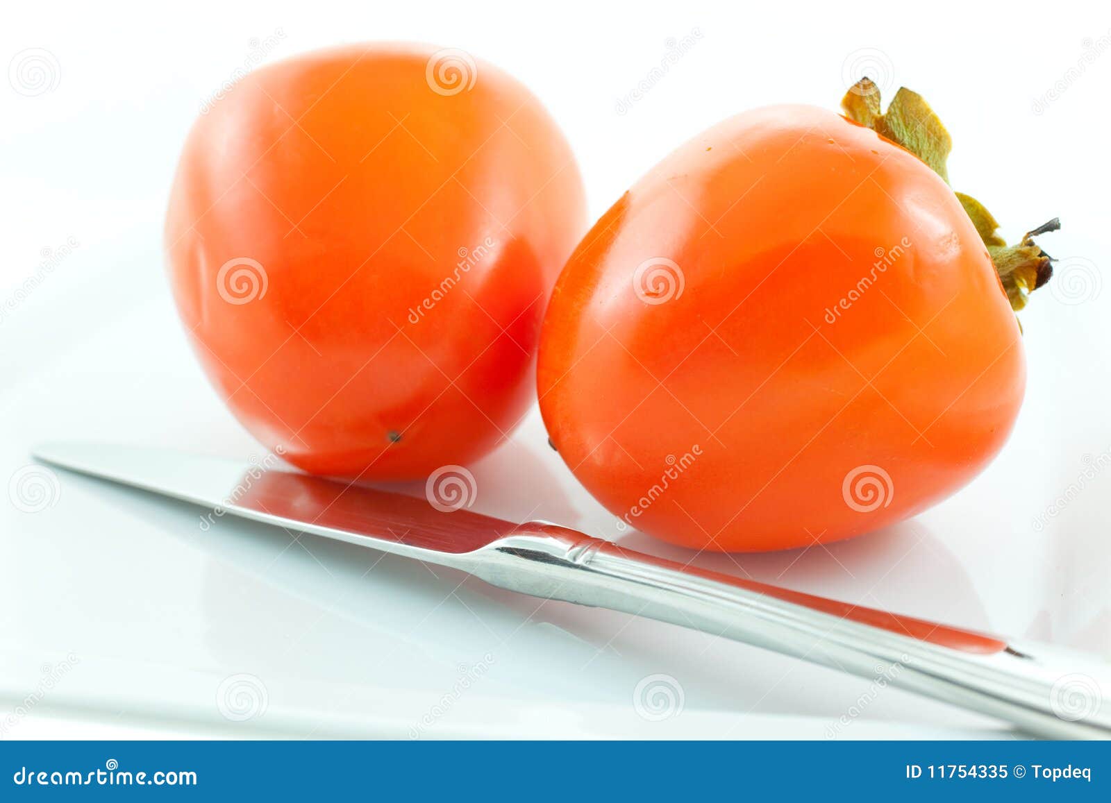 Two Ripe Persimmons and Steel Knife Stock Image - Image of exotic ...