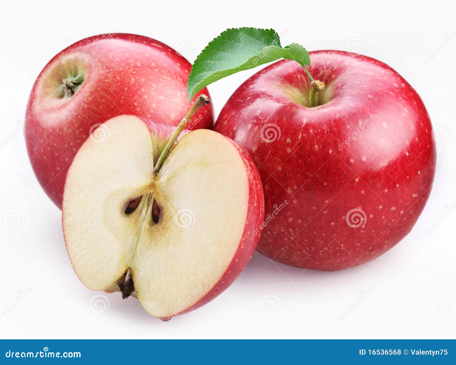 two ripe red apples and half of apple.
