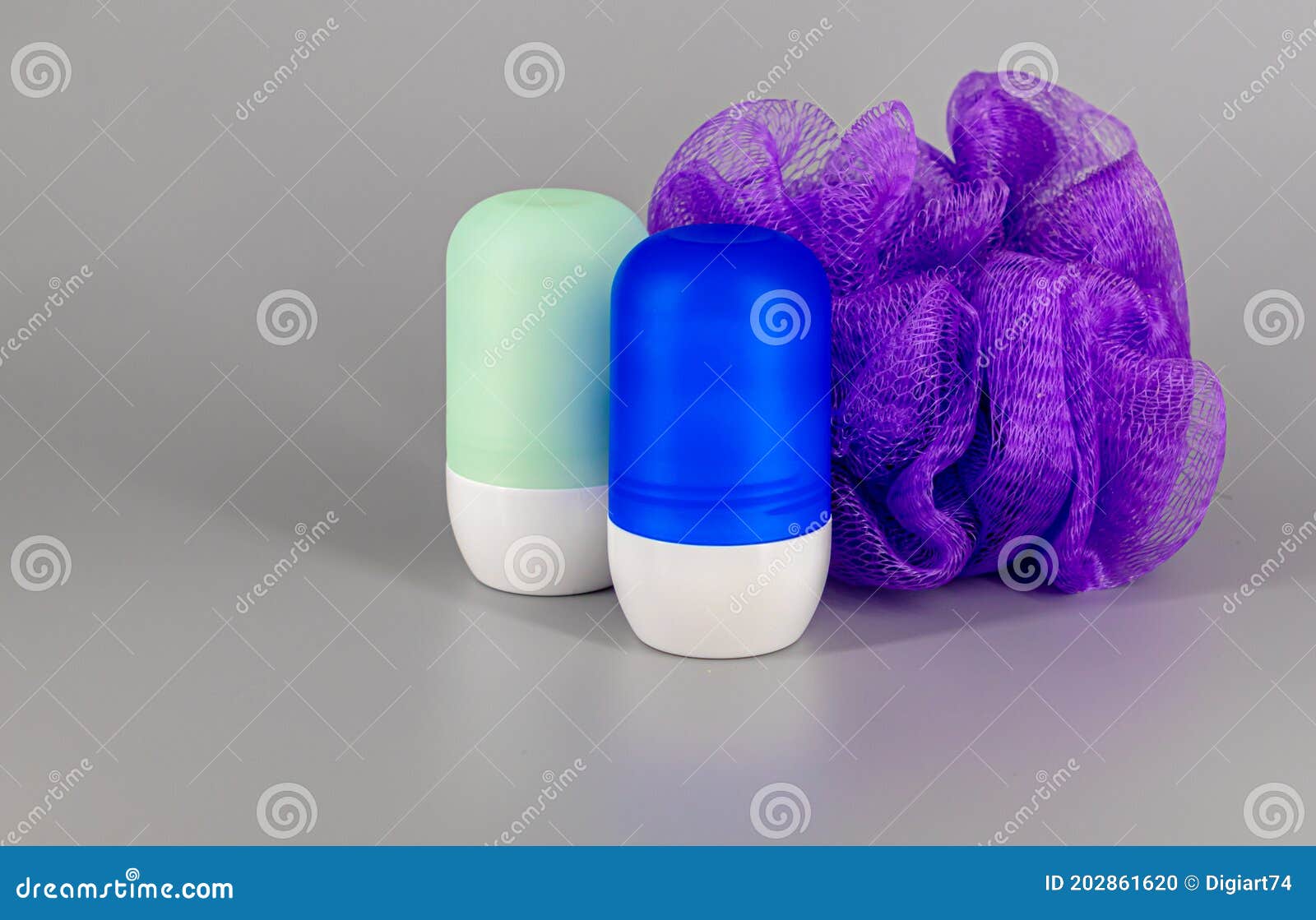 Two Rollon Deodorants with a Scrub Nylon Sponge Bath Products Stock