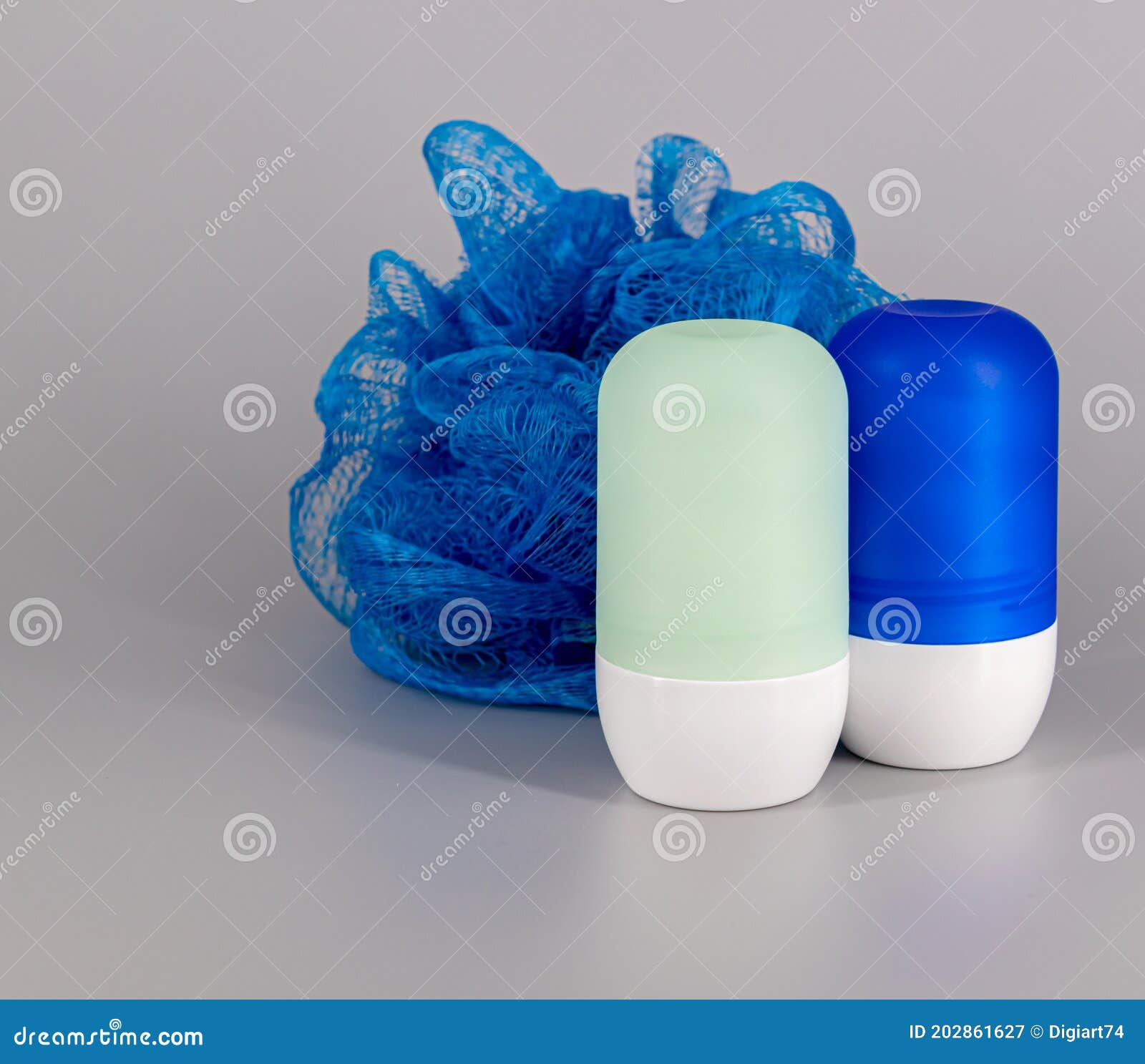 Two Rollon Deodorants with a Scrub Nylon Sponge Bath Products Stock