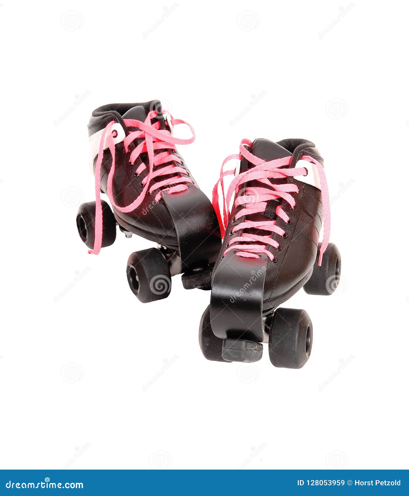 Two Roller Skates with Black Boots and Pink Laces Stock Image Image