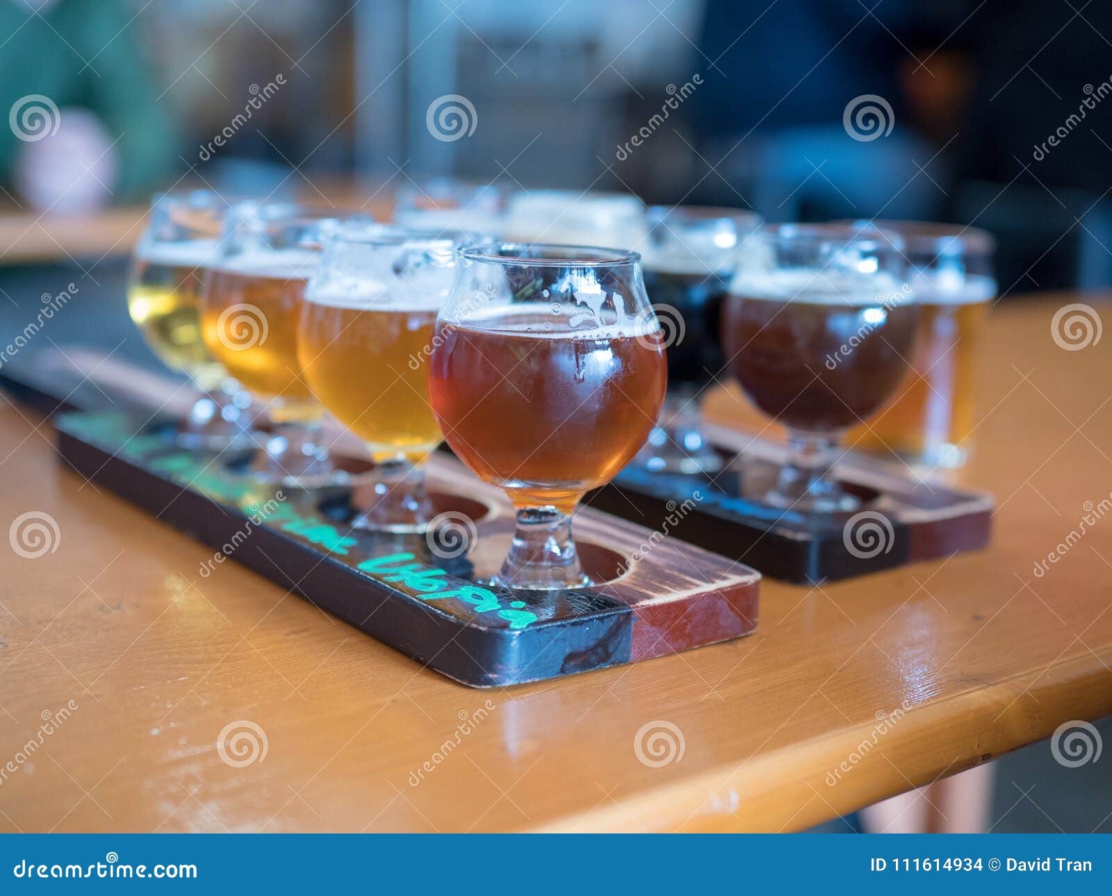 Two Rows of Beer Flights at a Bar Stock Photo Image of lager, brewery