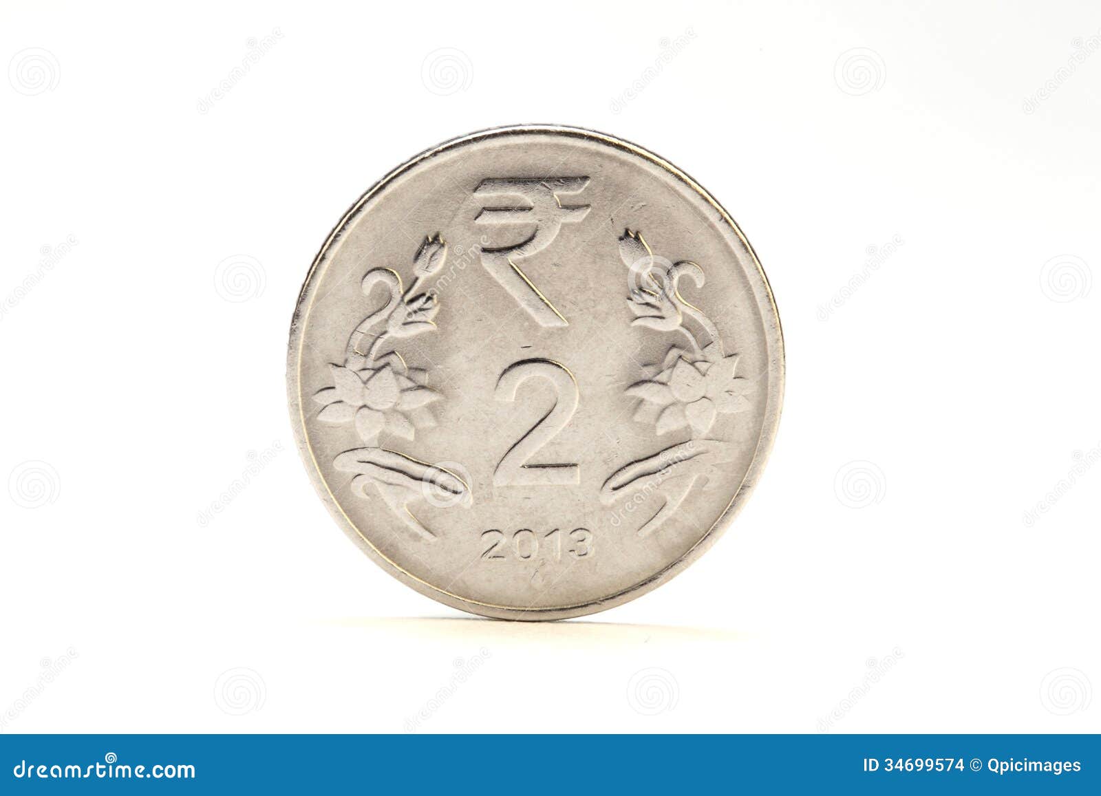 Two Rupee Indian Coin On White Stock Images - Image: 34699574
