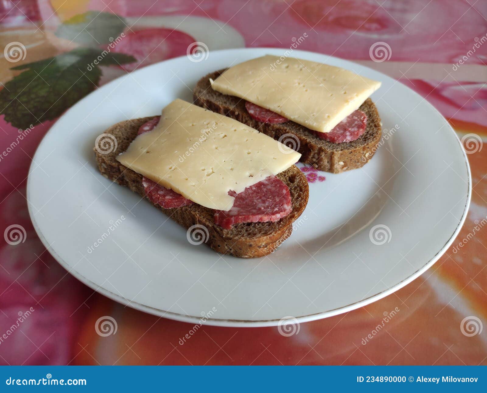 Two Salami and Cheese Sandwiches on a Plate Stock Photo Image of food