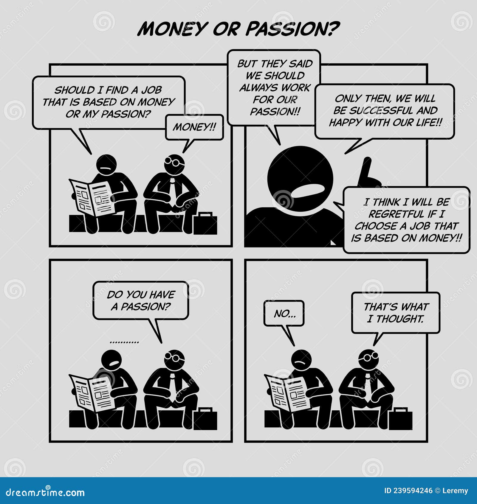 Funny Comic Strip. Money or Passion? Stock Vector - Illustration of  businessman, employment: 239594246