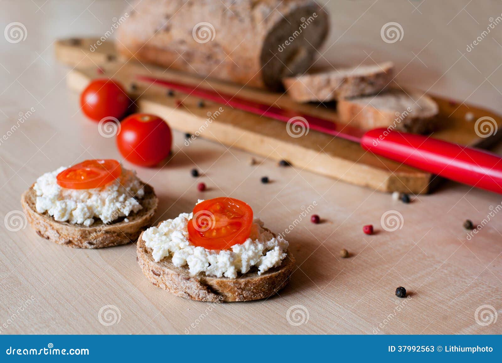 Two Sandwiches of Brown Bread with Cottage Cheese Stock Image Image
