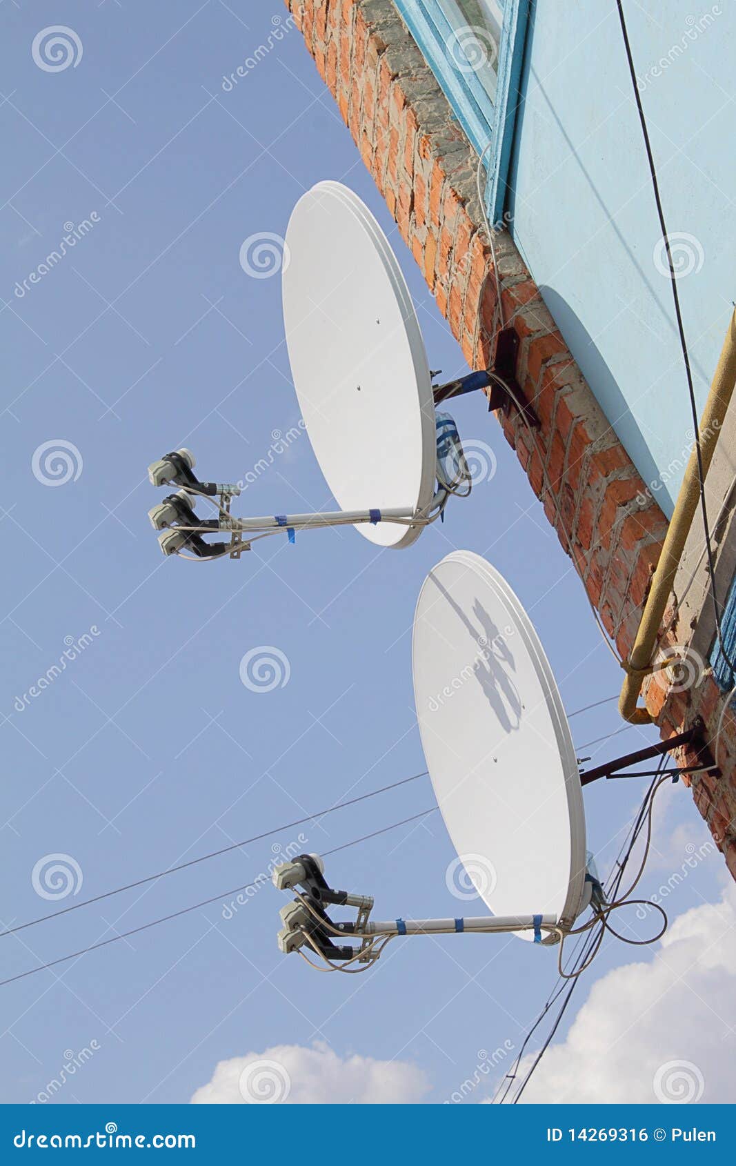 Two satellite dishes stock photo. Image of digital, frequency 14269316