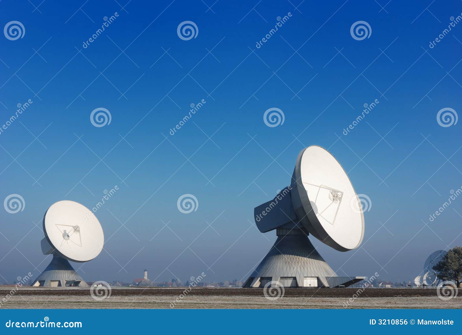 Two satellite dishes stock photo. Image of information 3210856