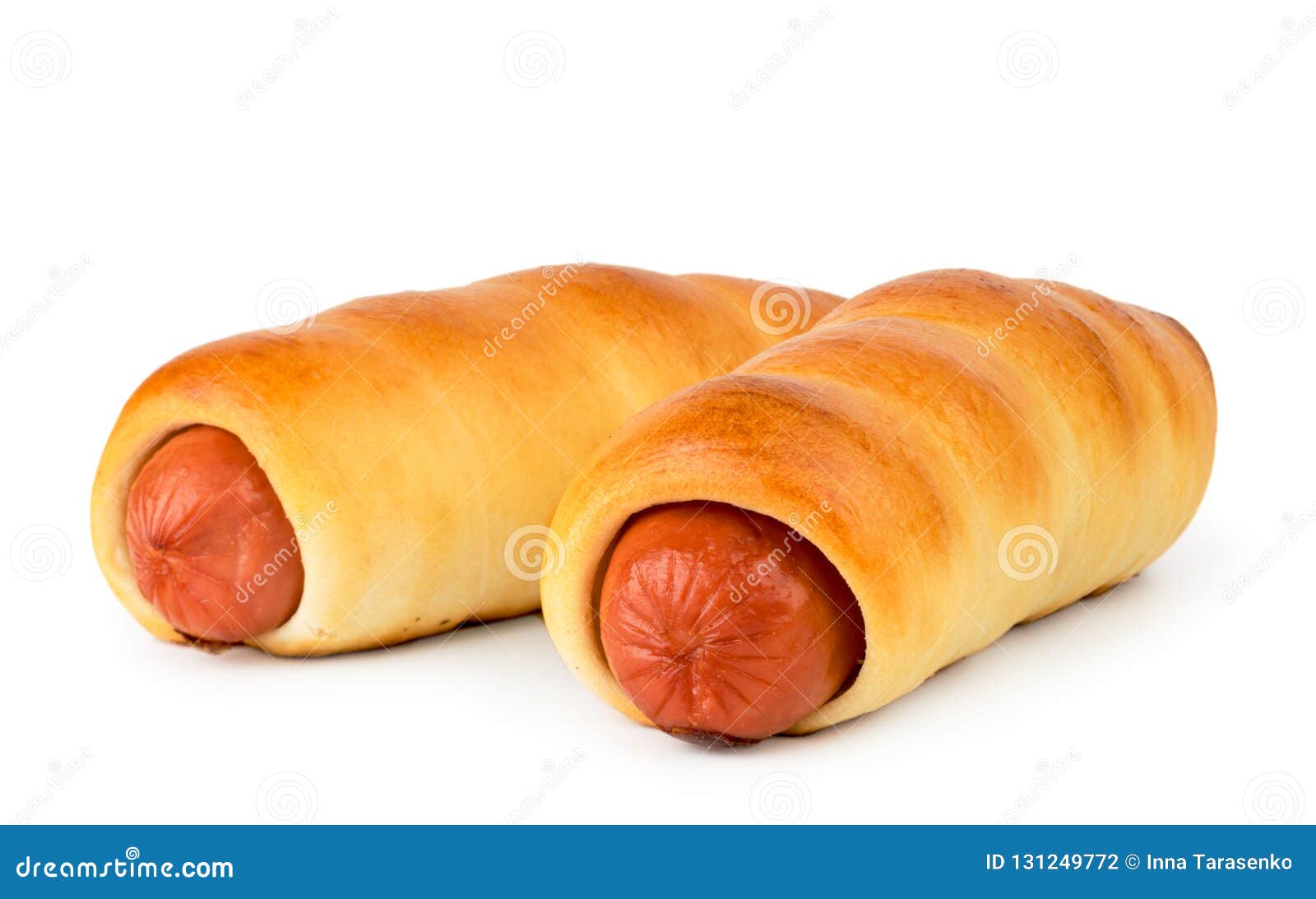 Two Sausages in the Dough Closeup. Isolated. Stock Photo Image of