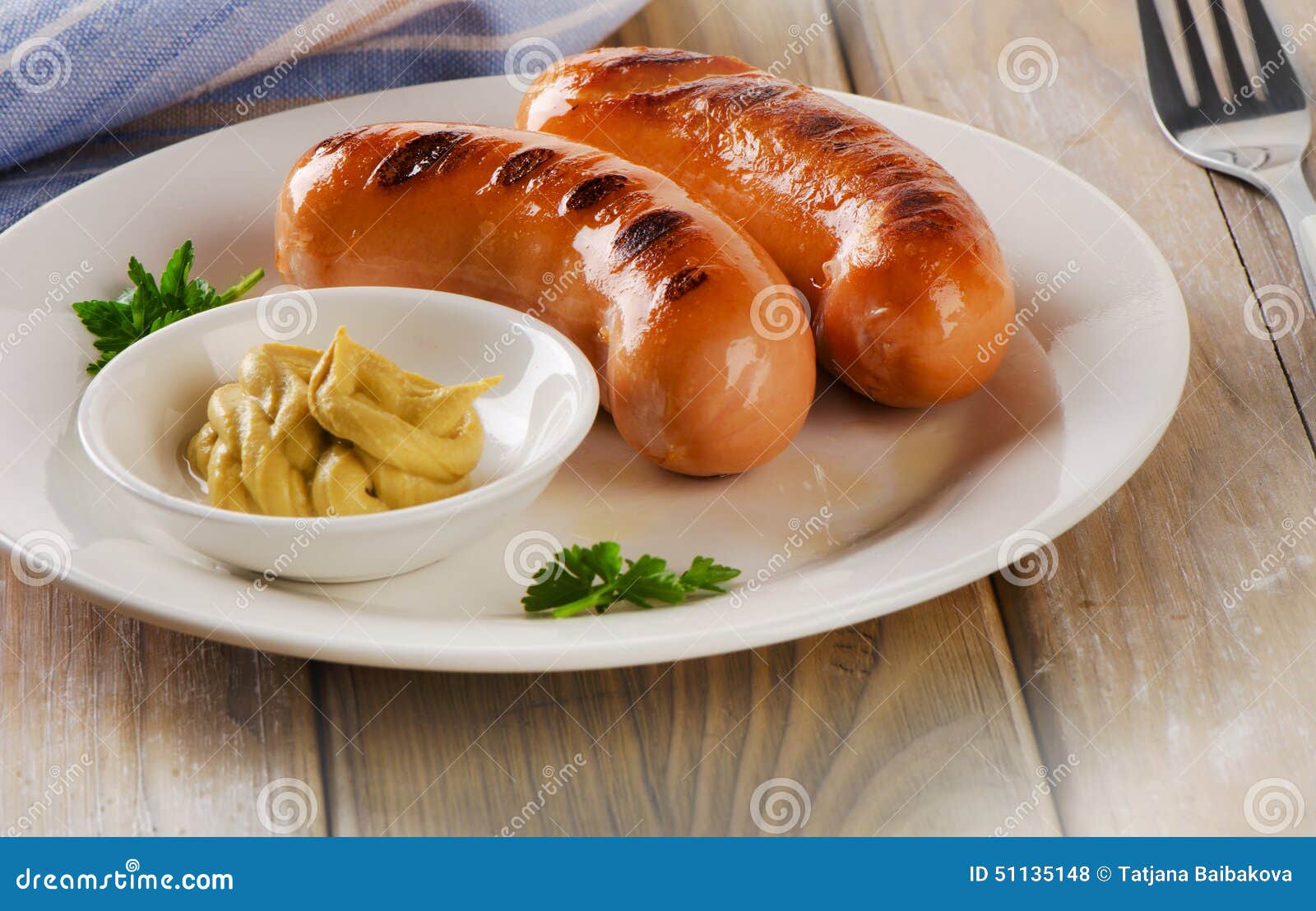 Two Sausages with Mustard Sauce Stock Photo Image of barbecue, fried