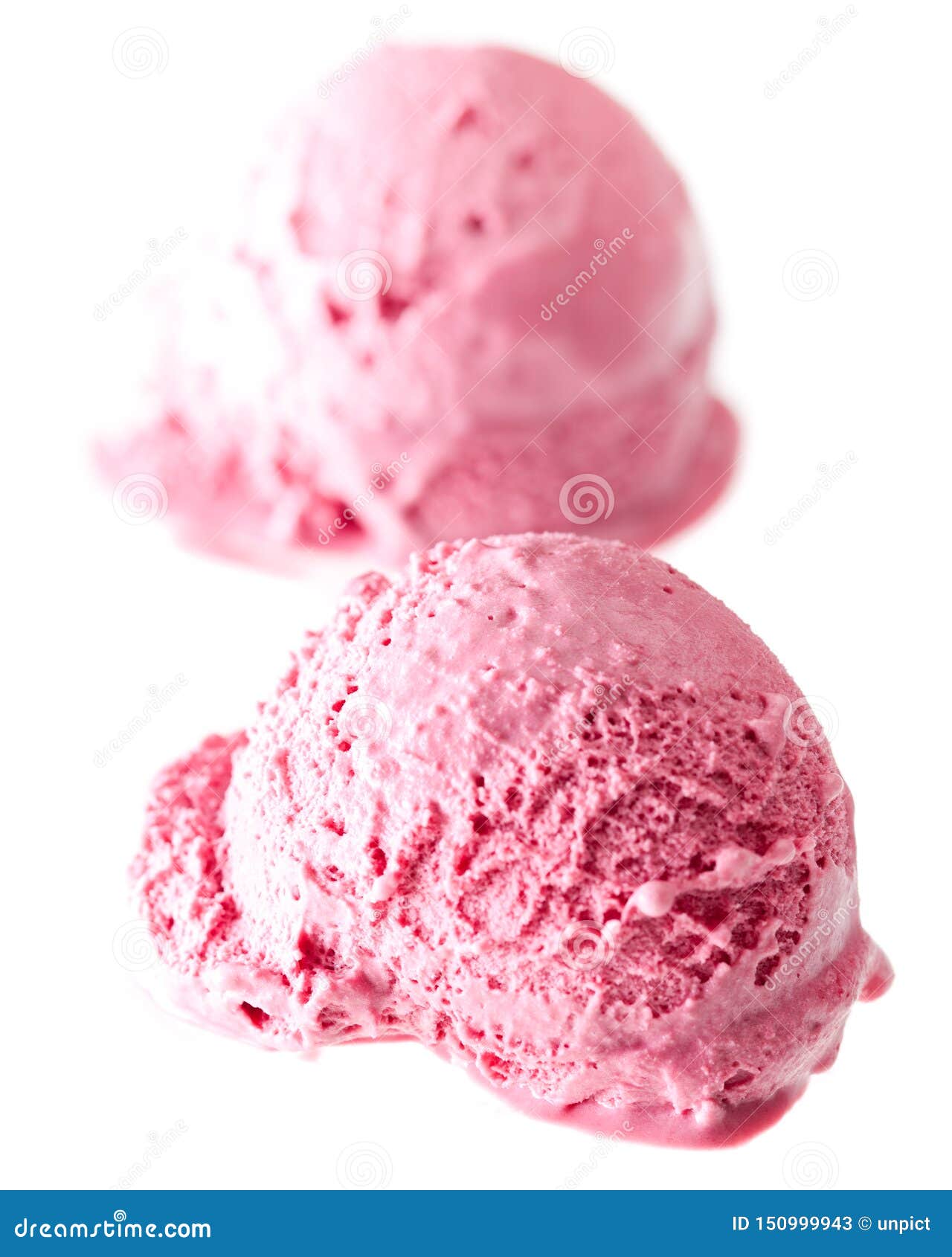 strawberry Ice Cream Scoop side view Isolated On White Background