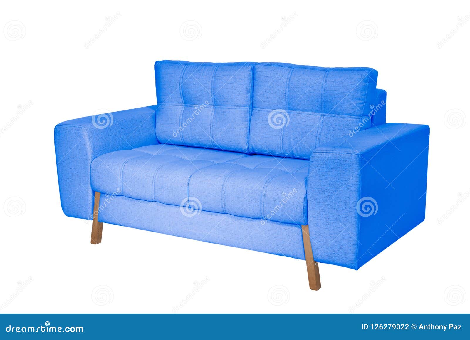 Two Seats Cozy White Fabric Sofa Isolated on White Stock Photo Image