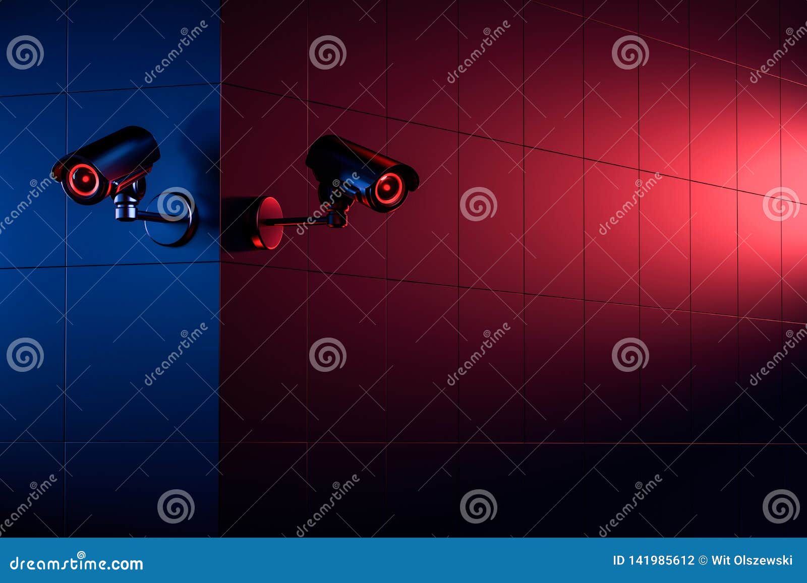 Two Security CCTV Cameras on the Wall Corner; Copy Space for Text. the