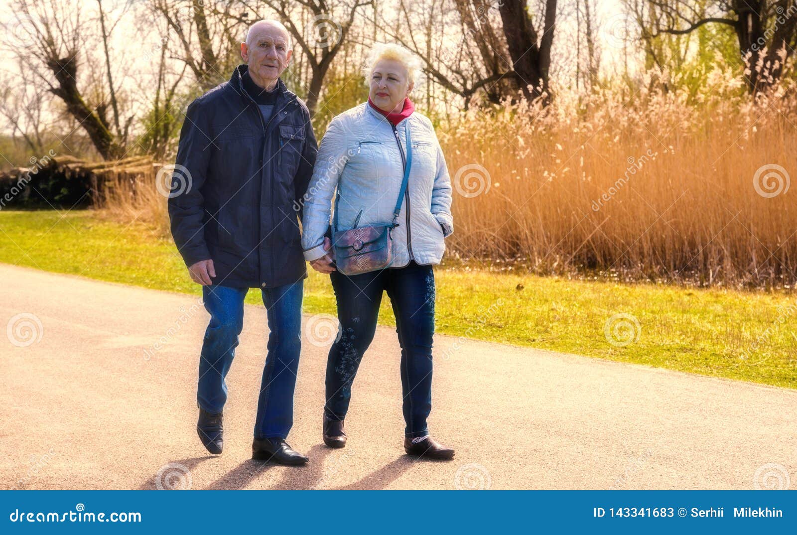 Two Seniors Walking in Spring Park Stock Image - Image of amour ...