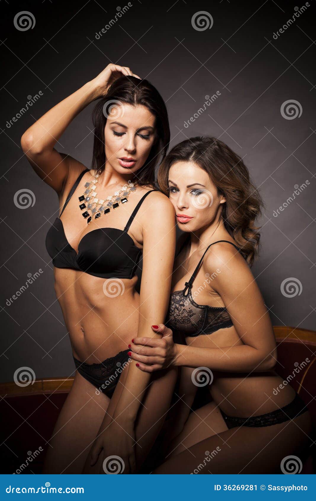 Two Lesbian Lingerie Women Hugging Stock Image - Image of
