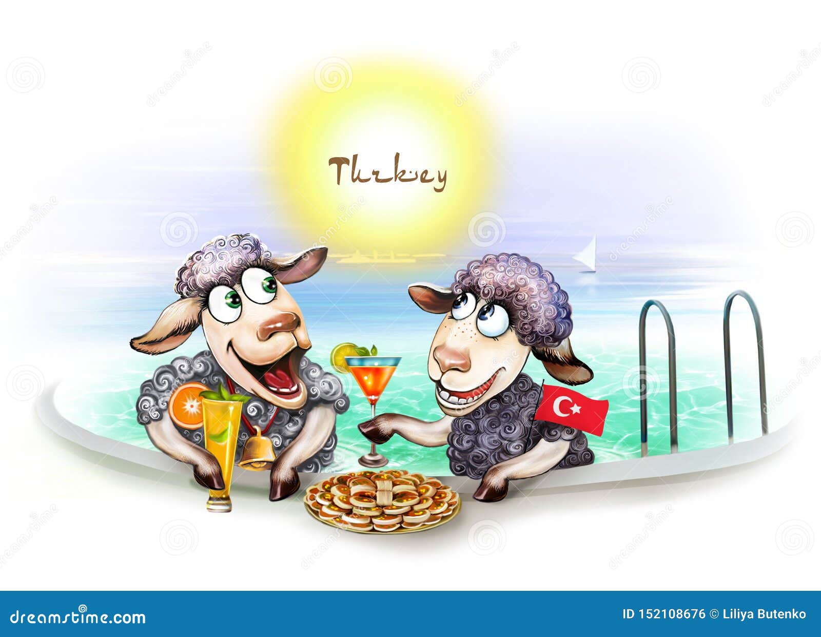 Two Sheep in a Hotel in Turkey Stock Illustration - Illustration of bodrum,  food: 152108676