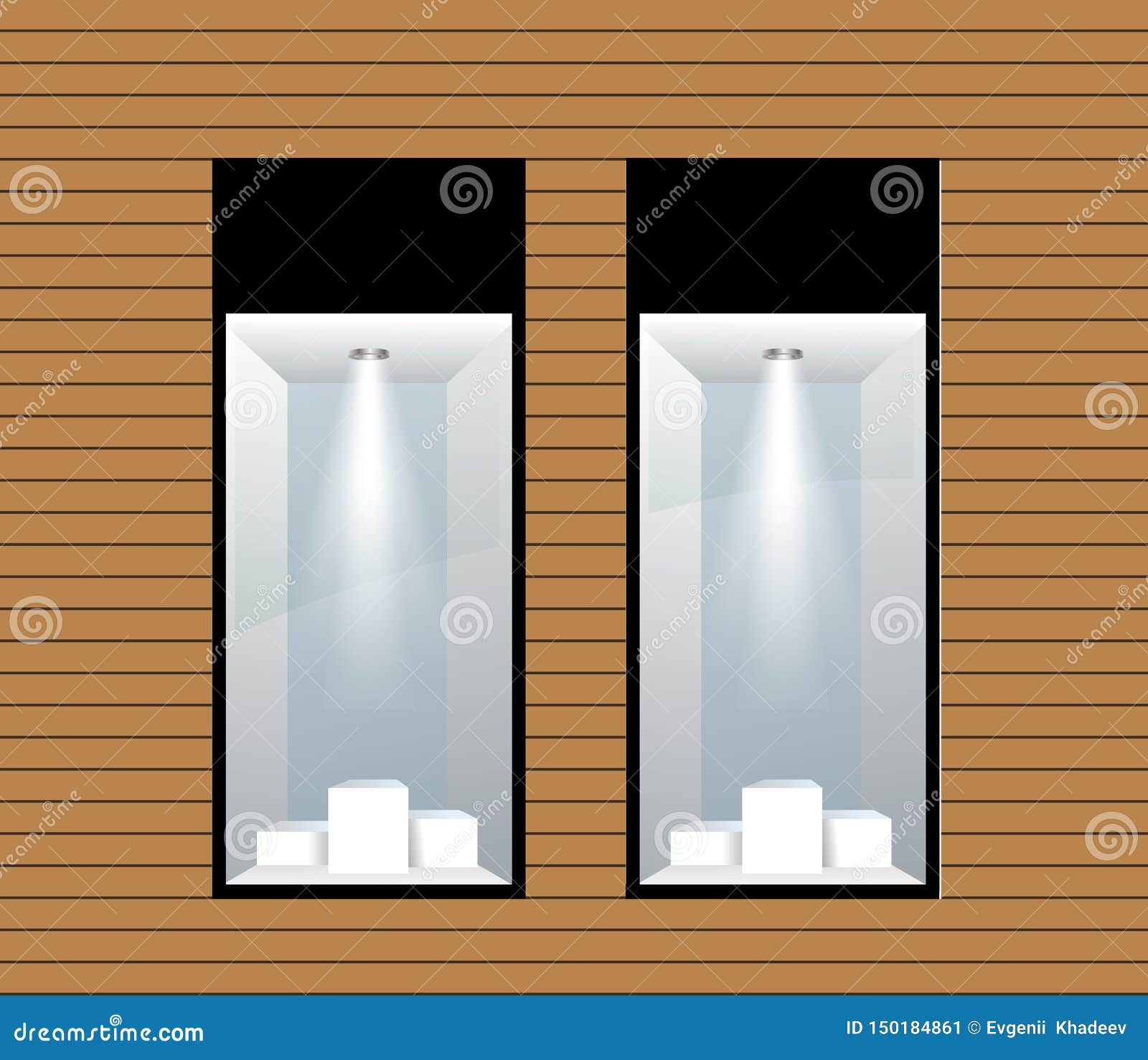 Two Shop Windows with Lighting. Vector Illustration Stock Illustration