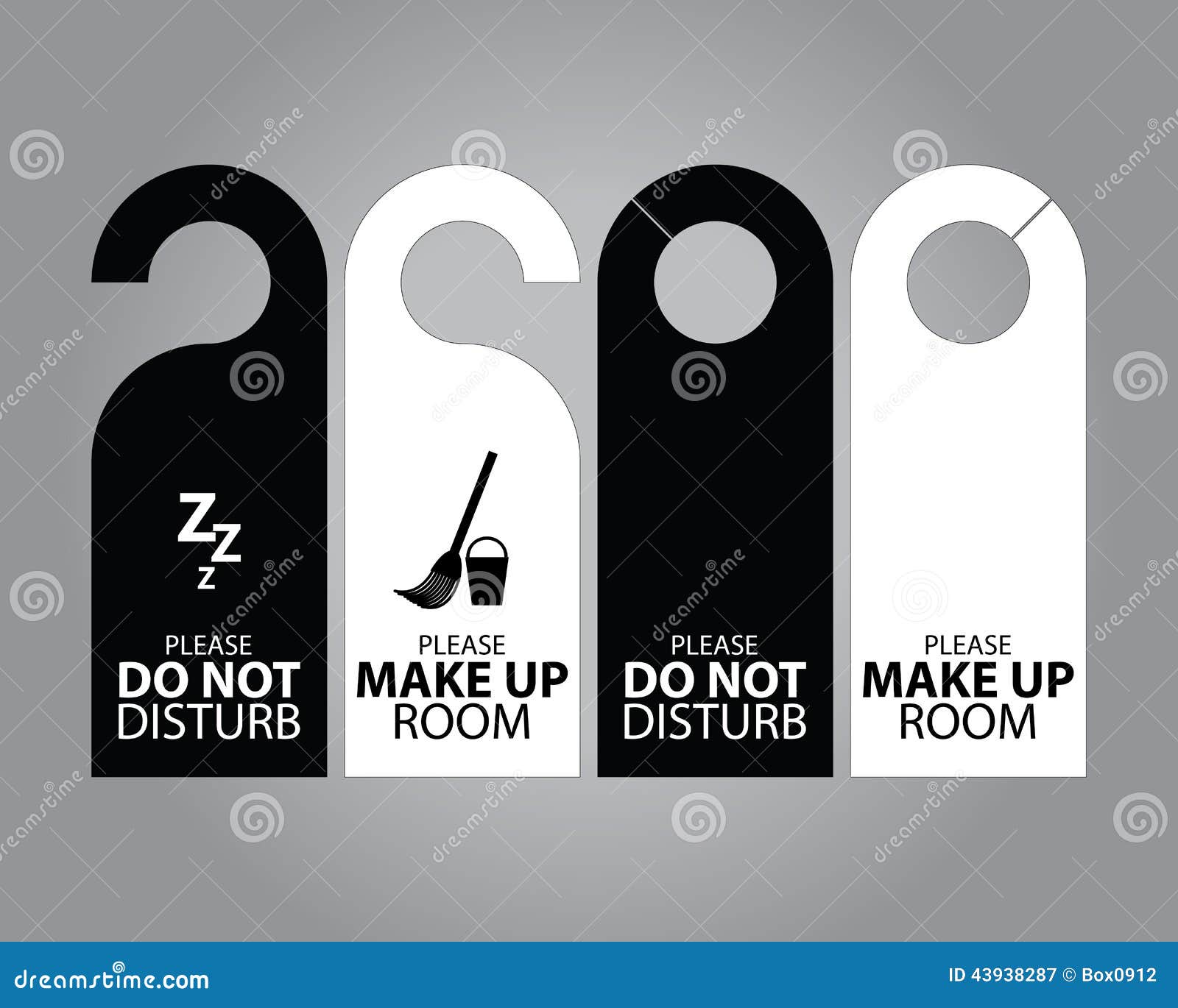 two side black and white door hanger tags for room in hotel or resort