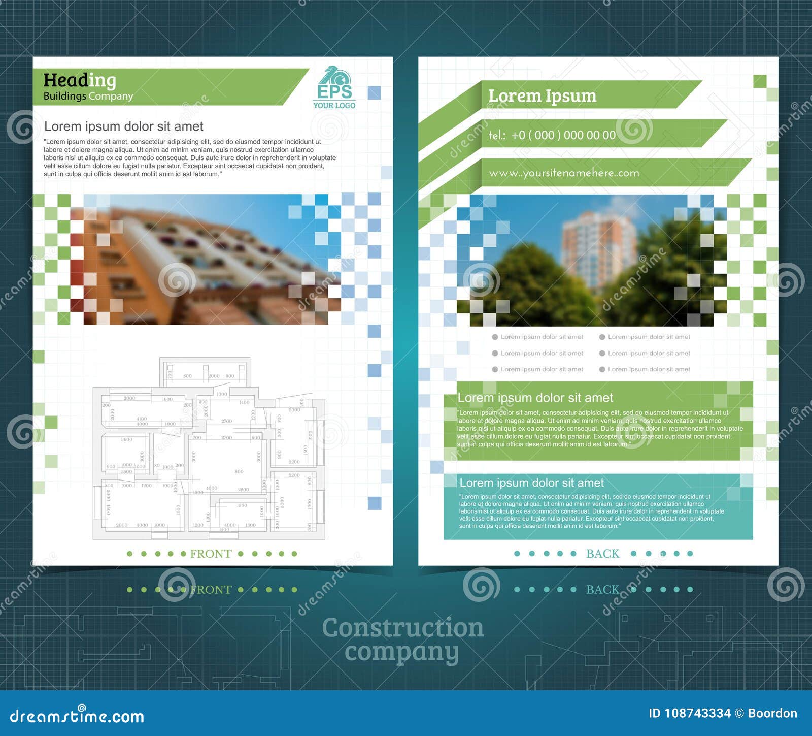 two sided brochure or flyer template  with exterior blurred photo ellements
