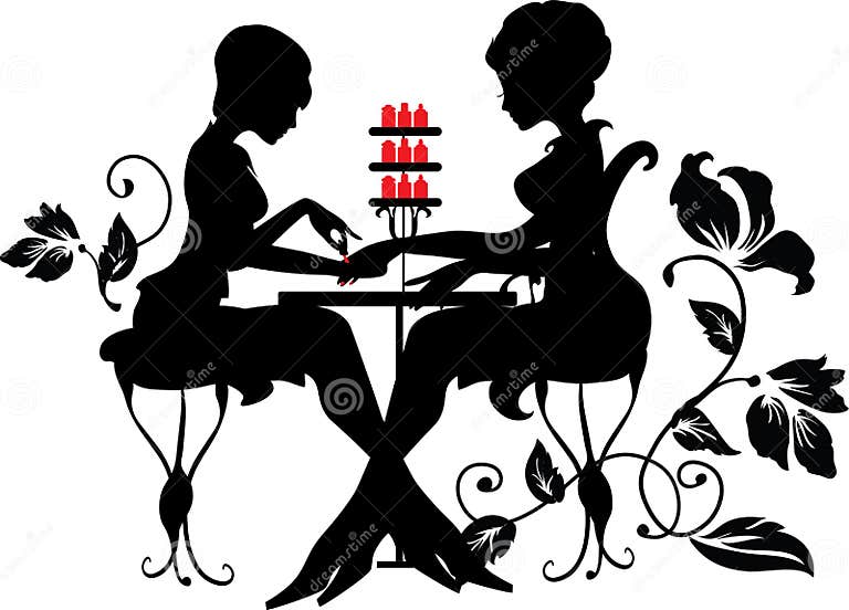 Two Silhouettes of Woman in Manicure Process Stock Vector ...