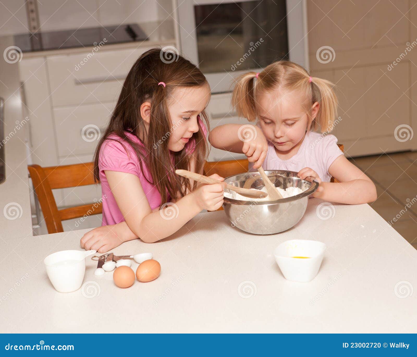 Two sisters bake muffins stock photo. Image of activity 23002720