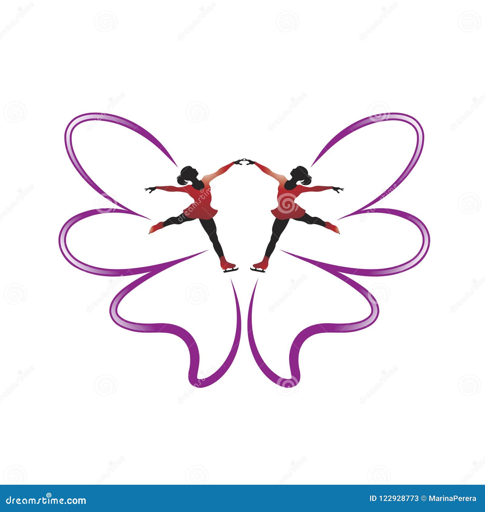 Download Two Skating Girls And Butterfly Feathers Stock Vector ...