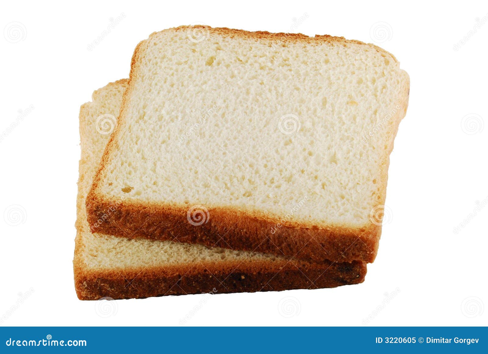 Two slices of bread isolated on white background