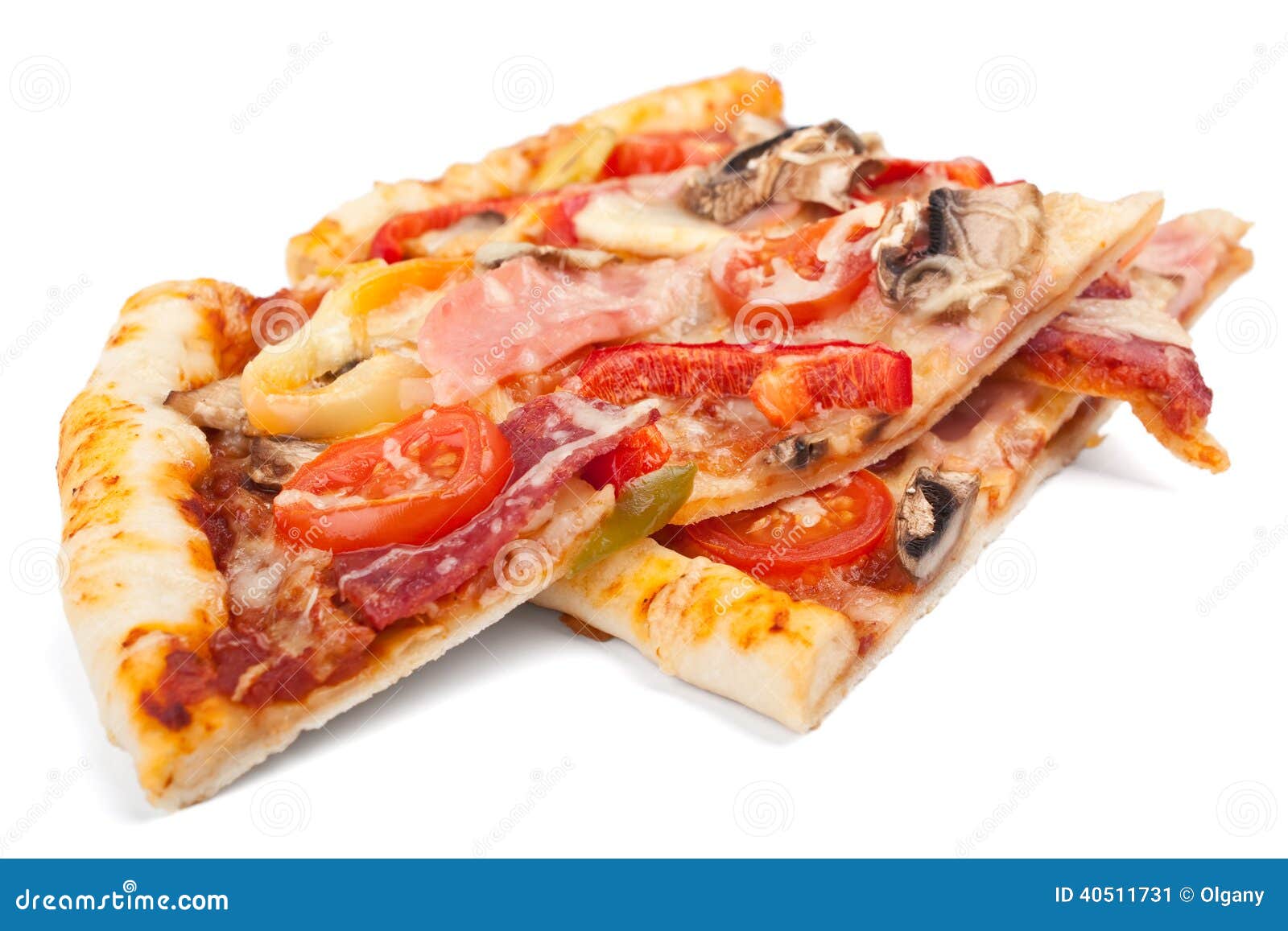 Two Slices of Meat and Vegetables Pizza Stock Image Image of junkfood