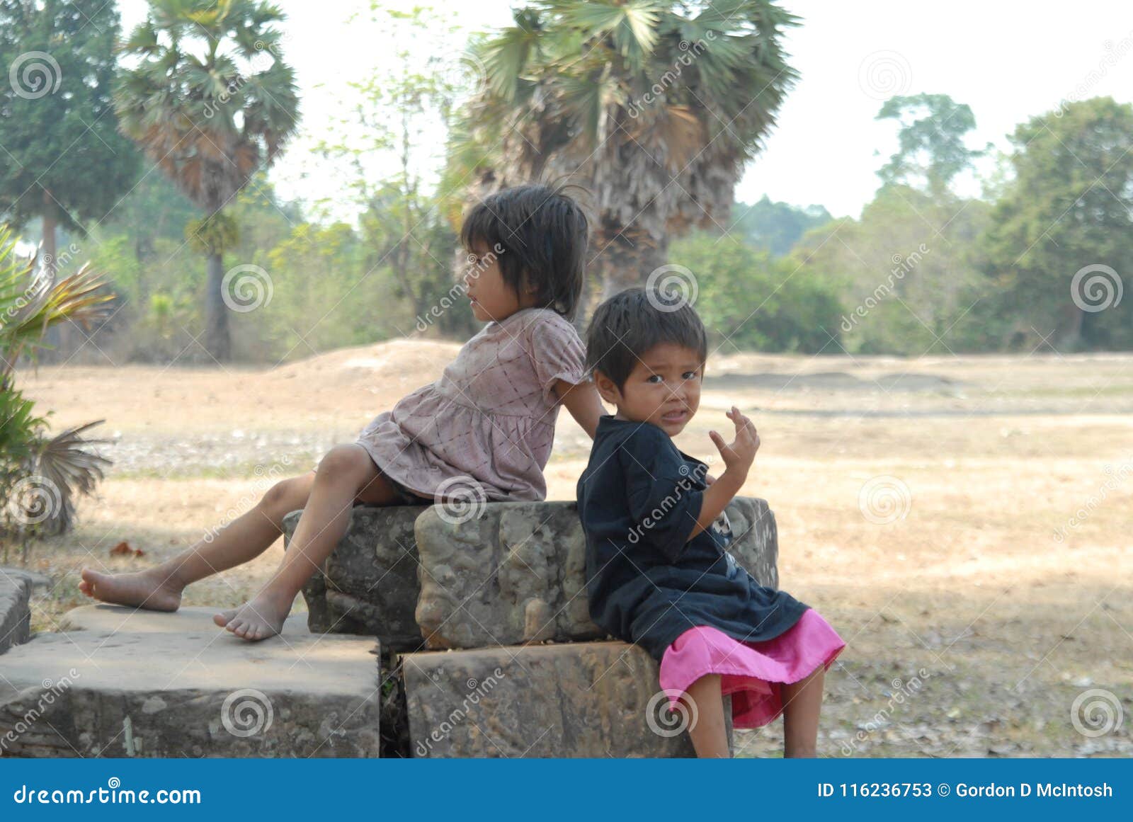 Two Small Children, Angkor Wat, Cambodia Editorial Stock Photo - Image ...