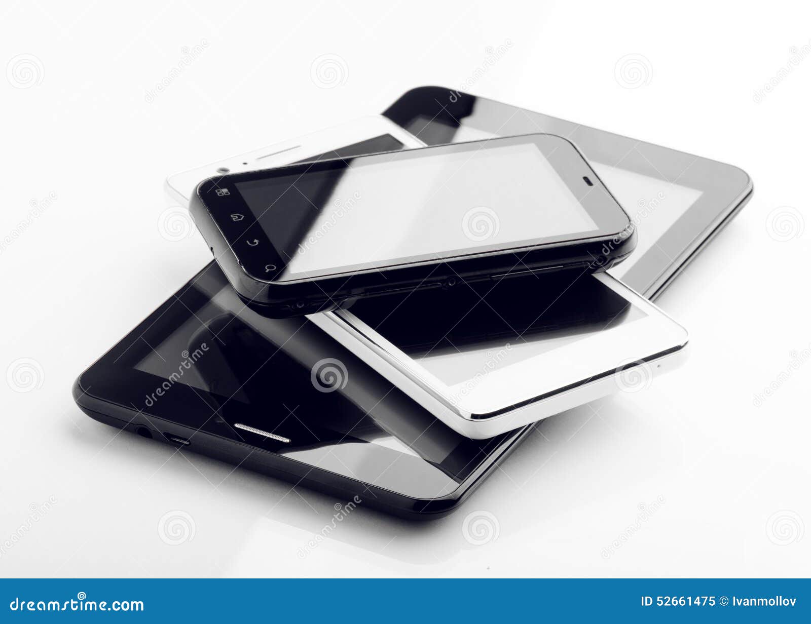 Two Smart Phones and Tablet on White Stock Image Image of background, electronic 52661475