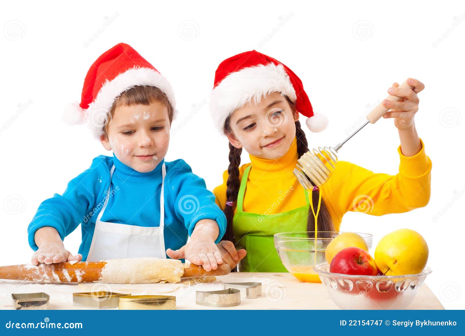 Two Smiling Kids with Christmas Cooking Stock Image - Image of