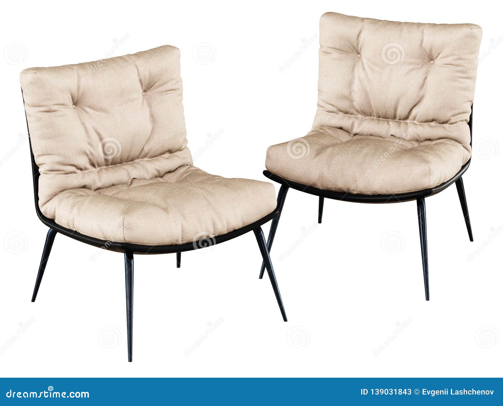 Two Soft Chairs Made of Fabric on a White Background 3d Rendering Stock